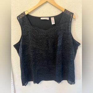 Elisabeth Black Sleeveless Top with Lace Overlay Women's 3X
